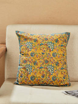 Fabindia - Yellow Cotton Printed Cushion Cover