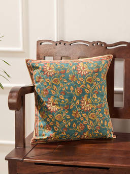 Fabindia - Teal Cotton Raine Printed Cushion Cover