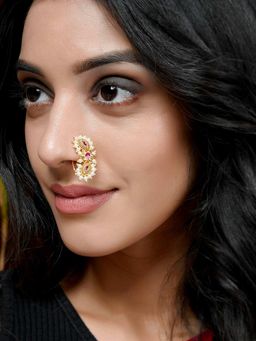 Shoshaa - Gold-Platead Pink Stone Beaded Nospin