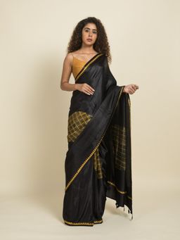 Suta - Black Geometric Border Print Modal Saree