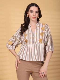 Gipsy - Brown Embroidery Cotton Top