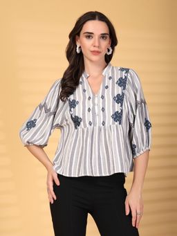 Gipsy - Grey Embroidery Cotton Top