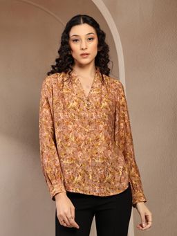 Gipsy - Brown Abstract Printed Rayon Top