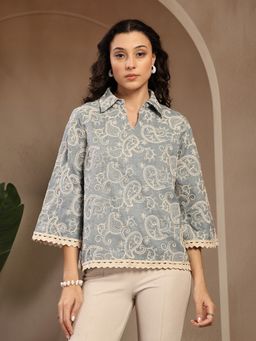 Gipsy - Sage Embroidered Cotton Top