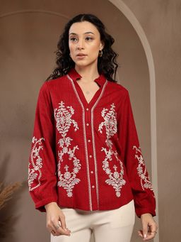 Gipsy - Red Embroidered Viscose Top