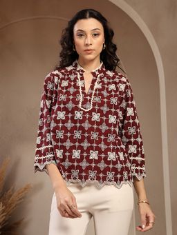 Gipsy - Maroon Schiffli Cotton Top