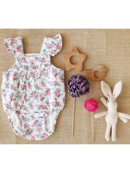 Yellow Rabbit - White Floral Flutter Sleeve Romper