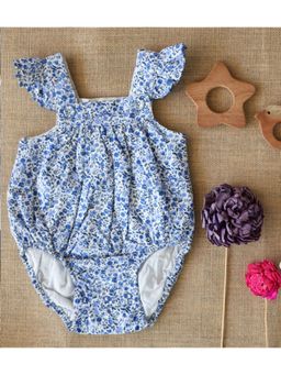 Yellow Rabbit - Blue Floral Flutter Sleeve Romper