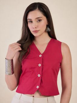 WineRed - Women Solid Waistcoat Crop Top