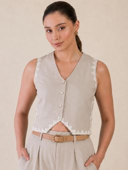 WineRed - Women Sleeveless Lace Detail Crop Top