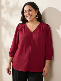 Globus - Gloplus Women Maroon Self Design Plus Size Workwear Top