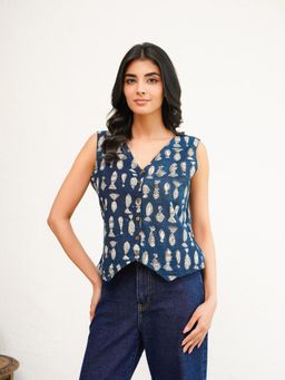 GOODHAND - Sleeveless Cotton Block Printed Kothi Top