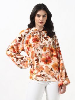 Guess - Women Josette Autumn Blossom Vanil Printed Knit Blouse Top