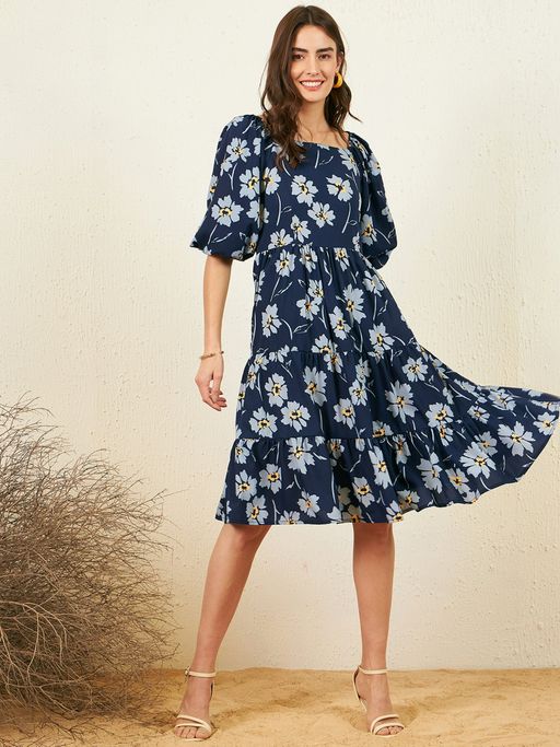 white christmas dresses Dorothea Floral Midi Dress in Mocha