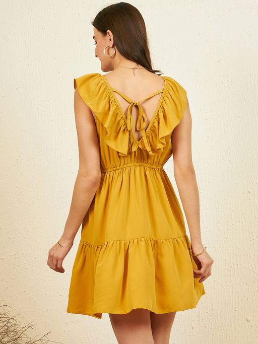 Buy RARE Women Casual Mustard Colour Mini Length Solid Dress Online
