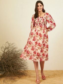 RARE - Women Casual Beige Colour Midi Floral Dress