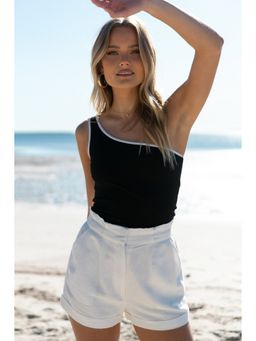 RARE - Women Casual Black Colour One Shoulder Solid Regular Top