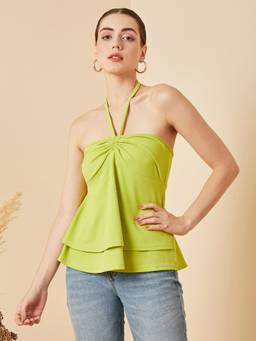 RARE - Women Casual Lime Green Colour Halter Neck Solid Tube Top