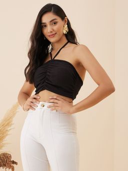 RARE - Women Casual Black Colour Halter Neck Solid Tube Crop Top