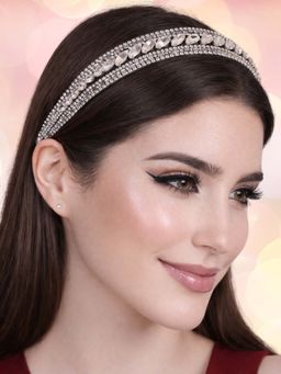 OOMPH - Women White Crystal Padded Party Hair Band