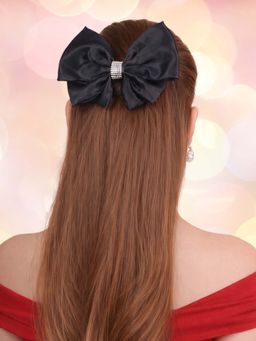 OOMPH - Women Black Satin Hair Bow Clip
