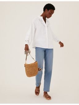 Marks & Spencer - Pure Cotton White Broderie Regular Fit Top