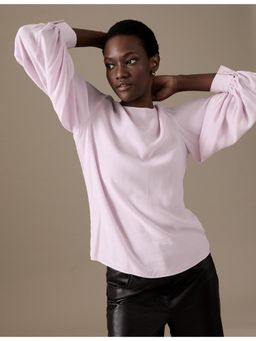 Marks & Spencer - Cupro Rich Round Neck Balloon Sleeve Top
