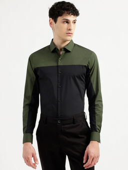 United Colors of Benetton - Green Slim Fit Semi-cutaway Color Blocked Shirt
