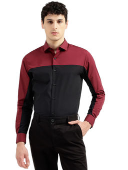 United Colors of Benetton - Wine Slim Fit Semi-cutaway Color Blocked Shirt