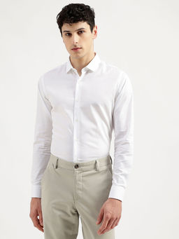 United Colors of Benetton - White Slim Fit Semi-cutaway Textured Shirt