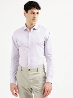 United Colors of Benetton - Purple Slim Fit Semi-cutaway Textured Shirt