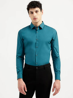 United Colors of Benetton - Teal Slim Fit Collar Neck Solid Shirt