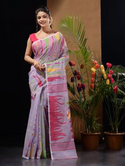 CHARUKRITI - Lavender Handwoven Saree with Multicolour Motifs & Floral Designs