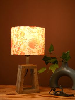 Green Girgit - Wooden A-Shape Brown Lamp with Birdy Multi-Color Shade