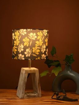 Green Girgit - Wooden A-Shape White Lamp with Black Floral Multi-Color Shade