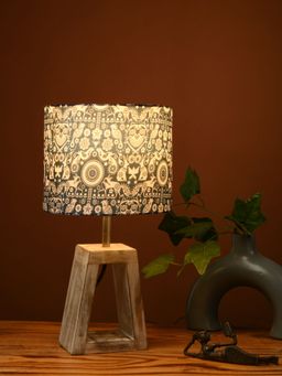 Green Girgit - Wooden A-Shape White Lamp with Indian Art Multi-Color Shade