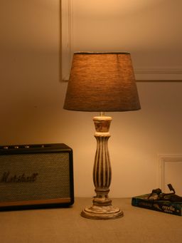 Green Girgit - Athens Wooden Lamp with Taper Samra Grey Solid Shade