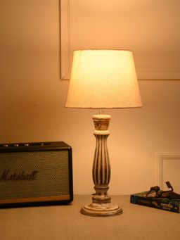 Green Girgit - Athens Wooden Lamp with Taper Samra White Solid Shade