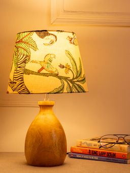 Green Girgit - Big Dome Wooden Table Lamp with Multi-Color Taper Green Lamp Shade