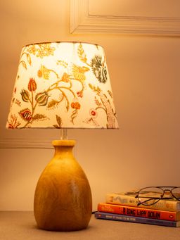 Green Girgit - Big Dome Wooden Table Lamp with Multi-Color Taper White Lamp Shade