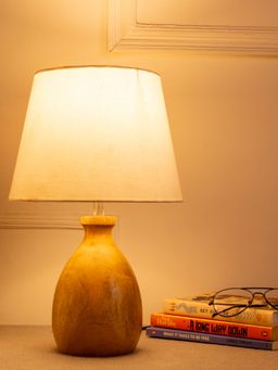 Green Girgit - Big Dome Wooden Table Lamp with Solid White Lamp Shade