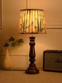 Green Girgit - Classic Wooden Lamp In Walnut Brown Color with Pleated Multi-Color Green Shade