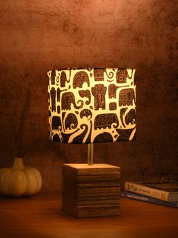 Green Girgit - Wooden Stripped Cube Lamp with Multi-Color Black Elephant Shade