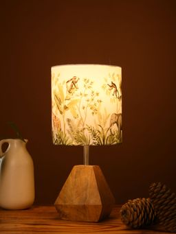 Green Girgit - Wooden Diamond Shaped Lamp with Multi-Color Jungle Shade