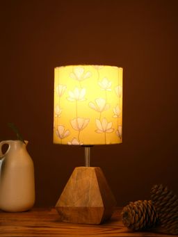 Green Girgit - Wooden Diamond Shaped Lamp with Multi-Color Mustard Flora Shade