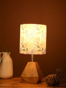 Green Girgit - Wooden Diamond Shaped Lamp with Multi-Color Pink Flower Shade