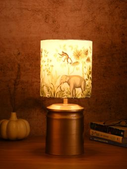Green Girgit - Metal Golden Lamp with Multi-Color Jungle Lamp Shade