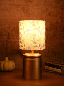 Green Girgit - Metal Golden Lamp with Multi-Color Pink Flower Lamp Shade