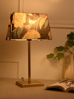 Green Girgit - Golden Polished Metal Lamp with Multi-Color Black Floral Shade
