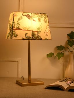 Green Girgit - Golden Polished Metal Lamp with Multi-Color Green Jungle Shade